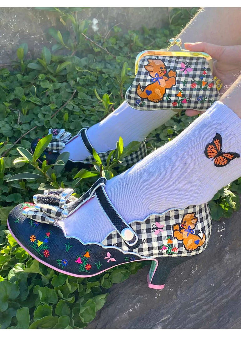 New In Irregular Choice Catching Butterflies Cat Pumps Black