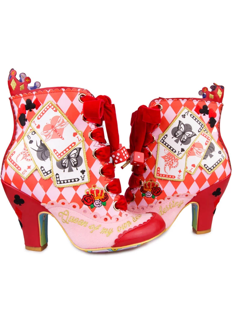 New In Irregular Choice Playing Cards Full House Boots Red