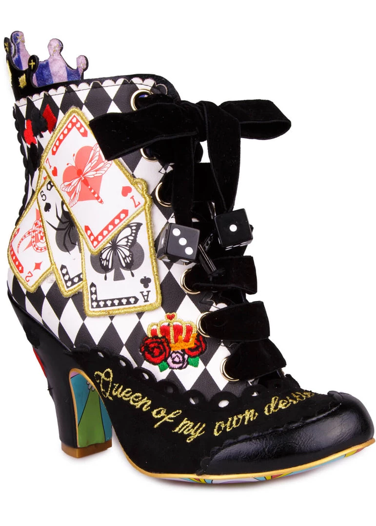 Irregular Choice Playing Cards Full House Boots Black New In