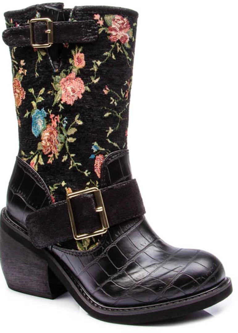 Irregular Choice Great Escape Floral Boots Black New In
