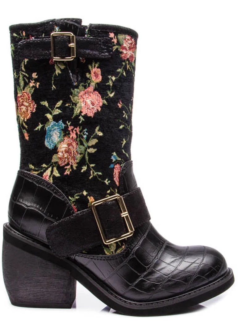 Irregular Choice Great Escape Floral Boots Black New In