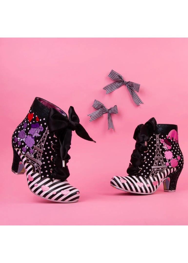 Irregular Choice Paris For Two Poodle 50's Boots Black New In