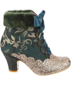 New In Irregular Choice Fancy A Cuppa Glitter 40's Ankle Boots Green