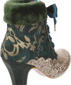New In Irregular Choice Fancy A Cuppa Glitter 40's Ankle Boots Green