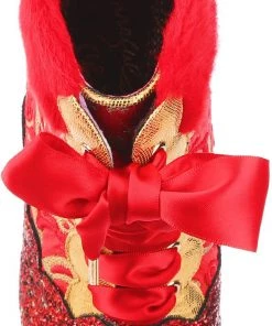 Irregular Choice Fancy A Cuppa Glitter 40's Ankle Boots Red New In