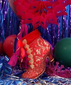 Irregular Choice Fancy A Cuppa Glitter 40's Ankle Boots Red New In