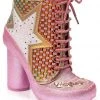 New In Irregular Choice Milovat Star Platform Boots Pink Gold
