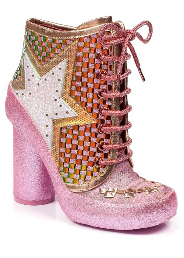 New In Irregular Choice Milovat Star Platform Boots Pink Gold