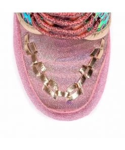 New In Irregular Choice Milovat Star Platform Boots Pink Gold