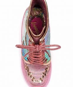 New In Irregular Choice Milovat Star Platform Boots Pink Gold