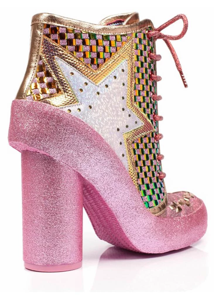 New In Irregular Choice Milovat Star Platform Boots Pink Gold