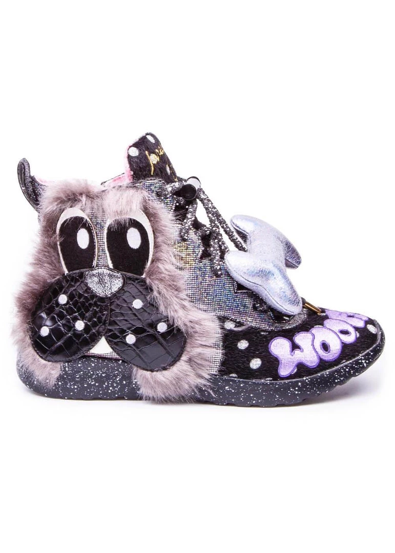 Irregular Choice Good Boy Dog 80's Sneakers Black Silver