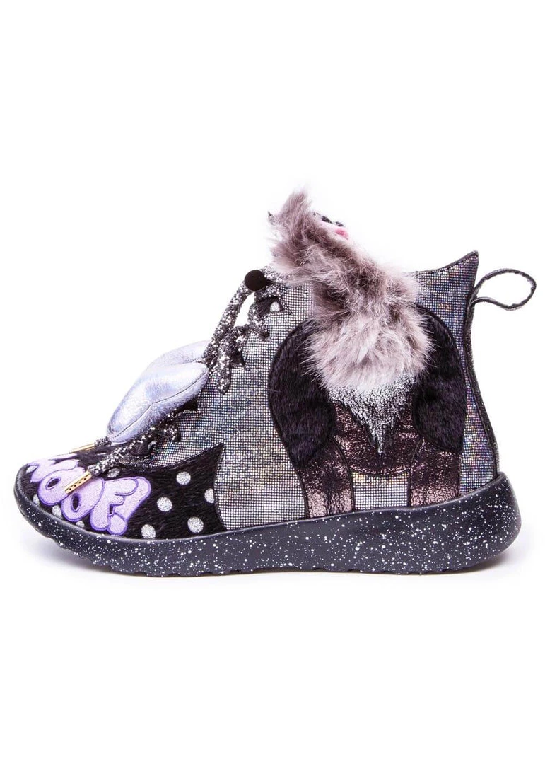 Irregular Choice Good Boy Dog 80's Sneakers Black Silver