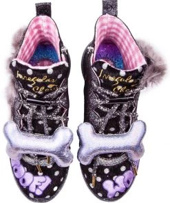 Irregular Choice Good Boy Dog 80's Sneakers Black Silver