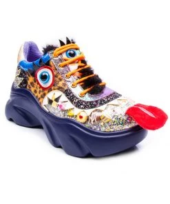 New In Irregular Choice Gaming Raver Quaver 80's Trainers Blue Green