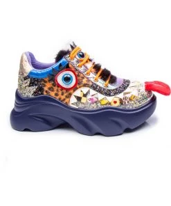 New In Irregular Choice Gaming Raver Quaver 80's Trainers Blue Green