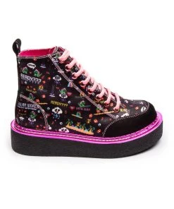 Irregular Choice Gaming Limit Break 80's Trainers Black Pink