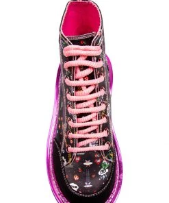 Irregular Choice Gaming Limit Break 80's Trainers Black Pink