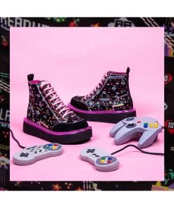 Irregular Choice Gaming Limit Break 80's Trainers Black Pink