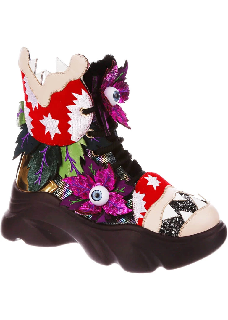 New In Irregular Choice Halloween Ghoulish Garden Sneakers Petrol Black