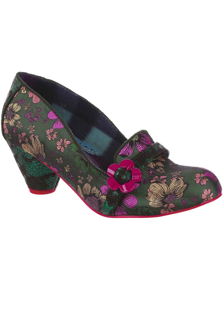 Irregular Choice Highland Haven Floral 60's Pumps Green New In