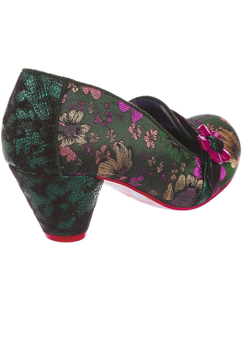 Irregular Choice Highland Haven Floral 60's Pumps Green New In