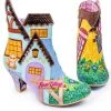 Irregular Choice Village Fete Cat Boots Blue Yellow