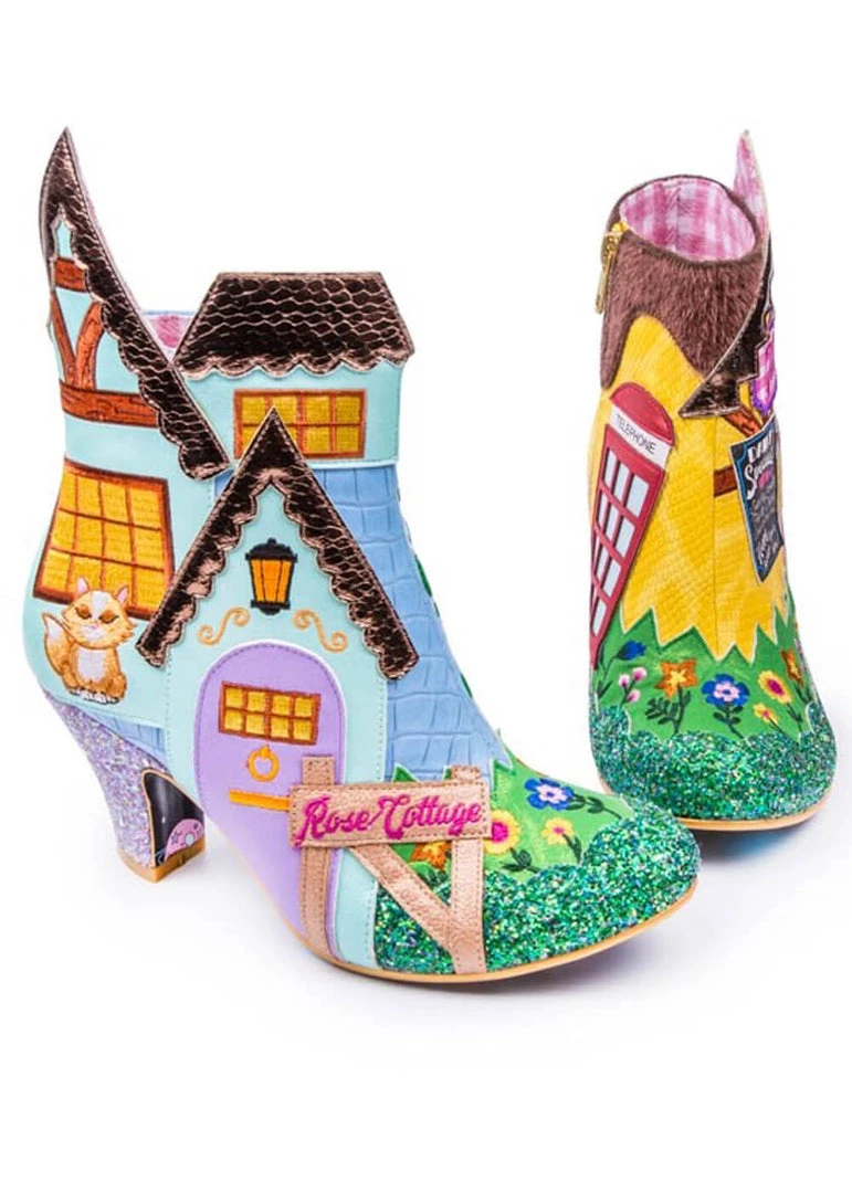 Irregular Choice Village Fete Cat Boots Blue Yellow