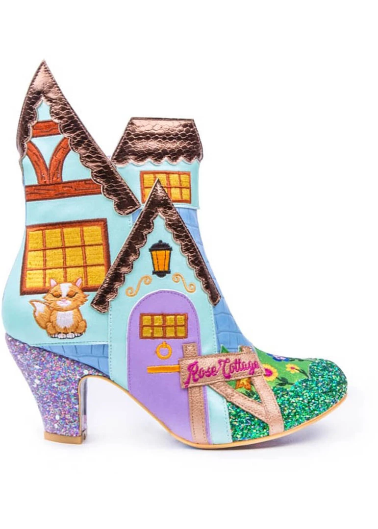 Irregular Choice Village Fete Cat Boots Blue Yellow
