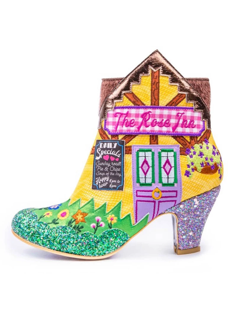 Irregular Choice Village Fete Cat Boots Blue Yellow
