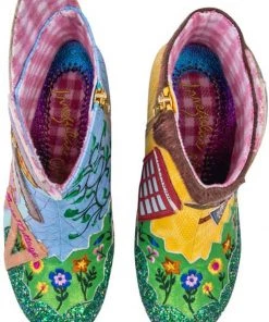 Irregular Choice Village Fete Cat Boots Blue Yellow