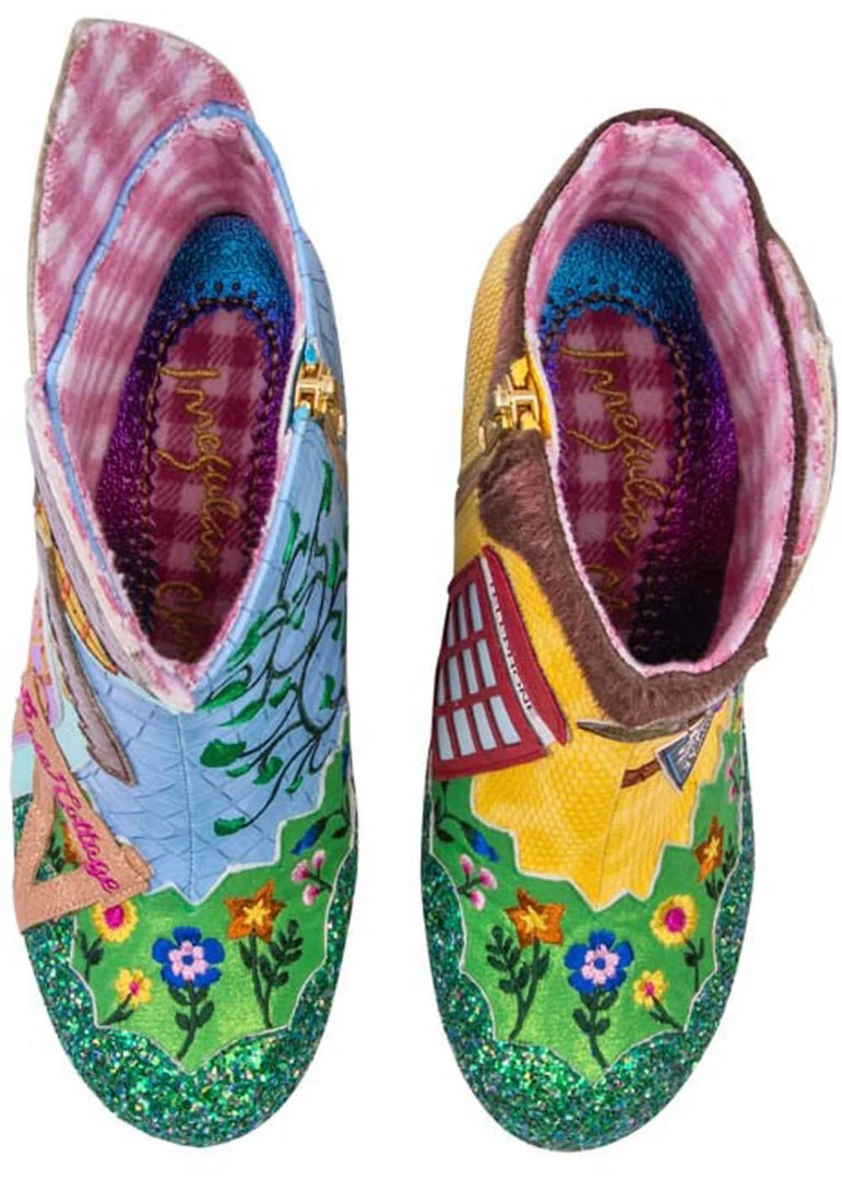 Irregular Choice Village Fete Cat Boots Blue Yellow