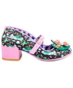 New In Irregular Choice Lilypond Frog 60's Block Heel Pumps Black