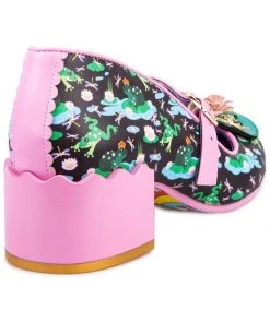 New In Irregular Choice Lilypond Frog 60's Block Heel Pumps Black