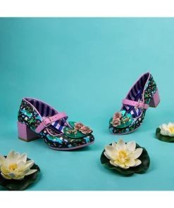 New In Irregular Choice Lilypond Frog 60's Block Heel Pumps Black