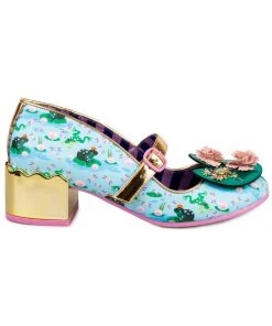 New In Irregular Choice Lilypond Frog 60's Block Heel Pumps Blue