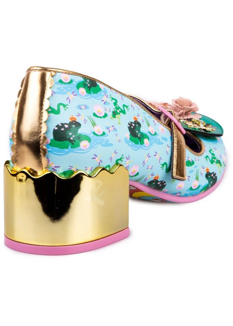 New In Irregular Choice Lilypond Frog 60's Block Heel Pumps Blue