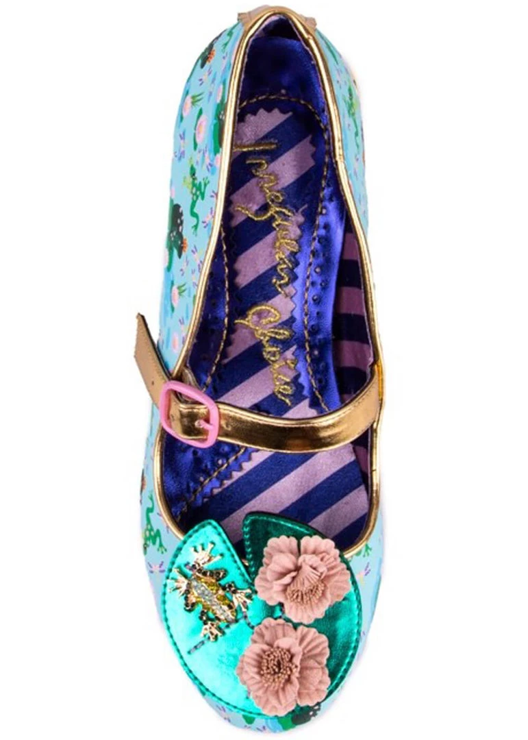 New In Irregular Choice Lilypond Frog 60's Block Heel Pumps Blue