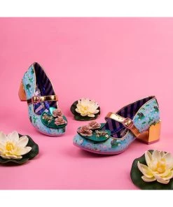 New In Irregular Choice Lilypond Frog 60's Block Heel Pumps Blue