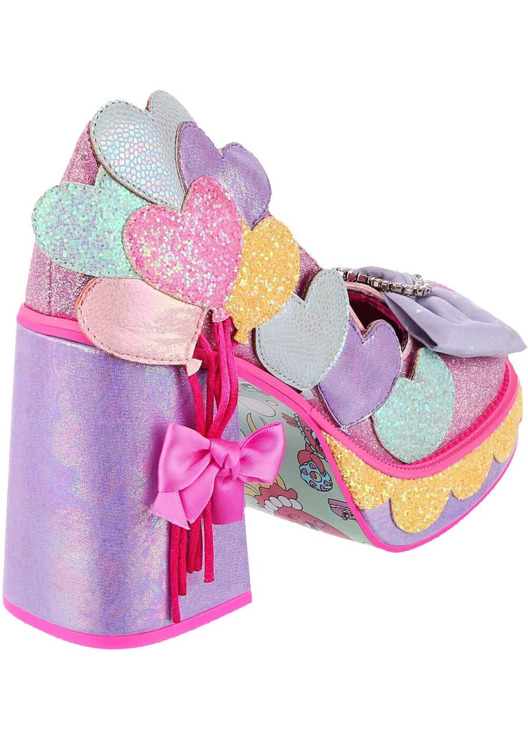 New In Irregular Choice Balloons And Cake 60's Platform Pumps Lilac