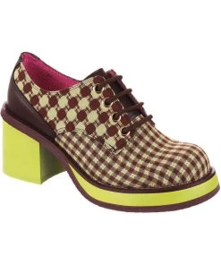 New In Irregular Choice Groovy Dancing 60's Platform Pumps Brown Green