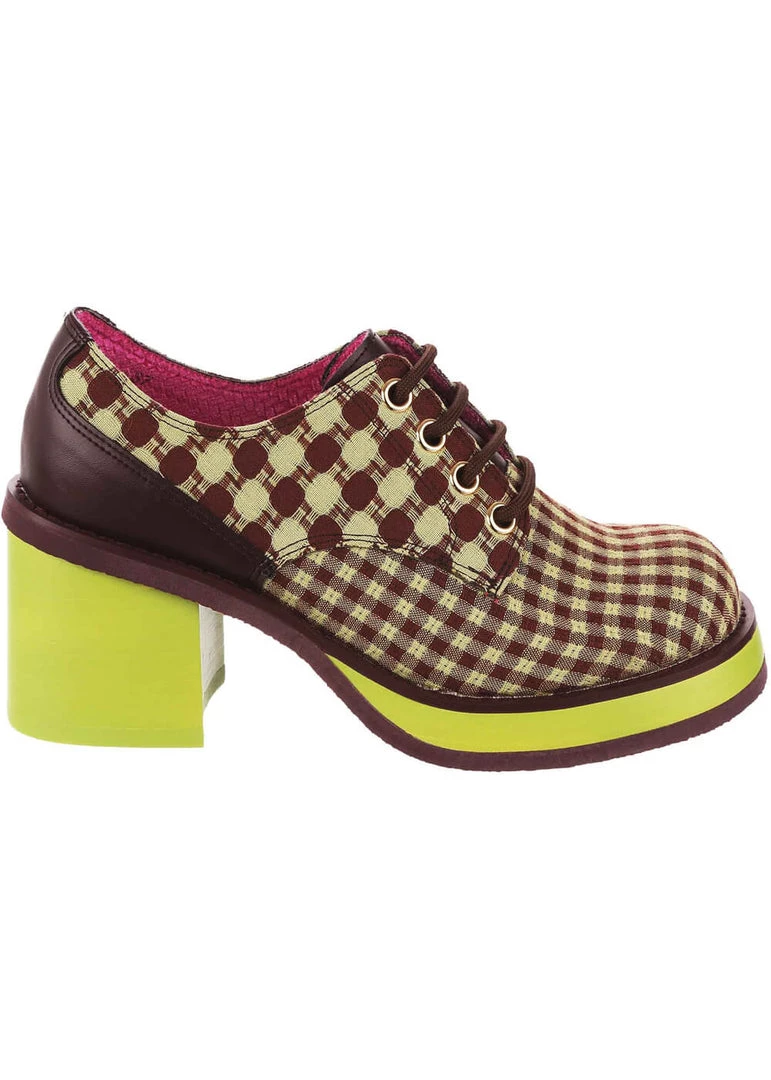 New In Irregular Choice Groovy Dancing 60's Platform Pumps Brown Green