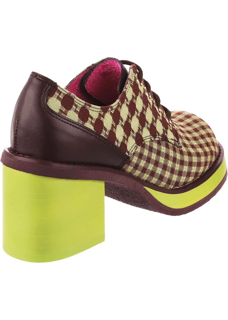 New In Irregular Choice Groovy Dancing 60's Platform Pumps Brown Green