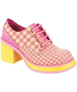 Irregular Choice Groovy Dancing 60's Platform Pumps Pink Yellow