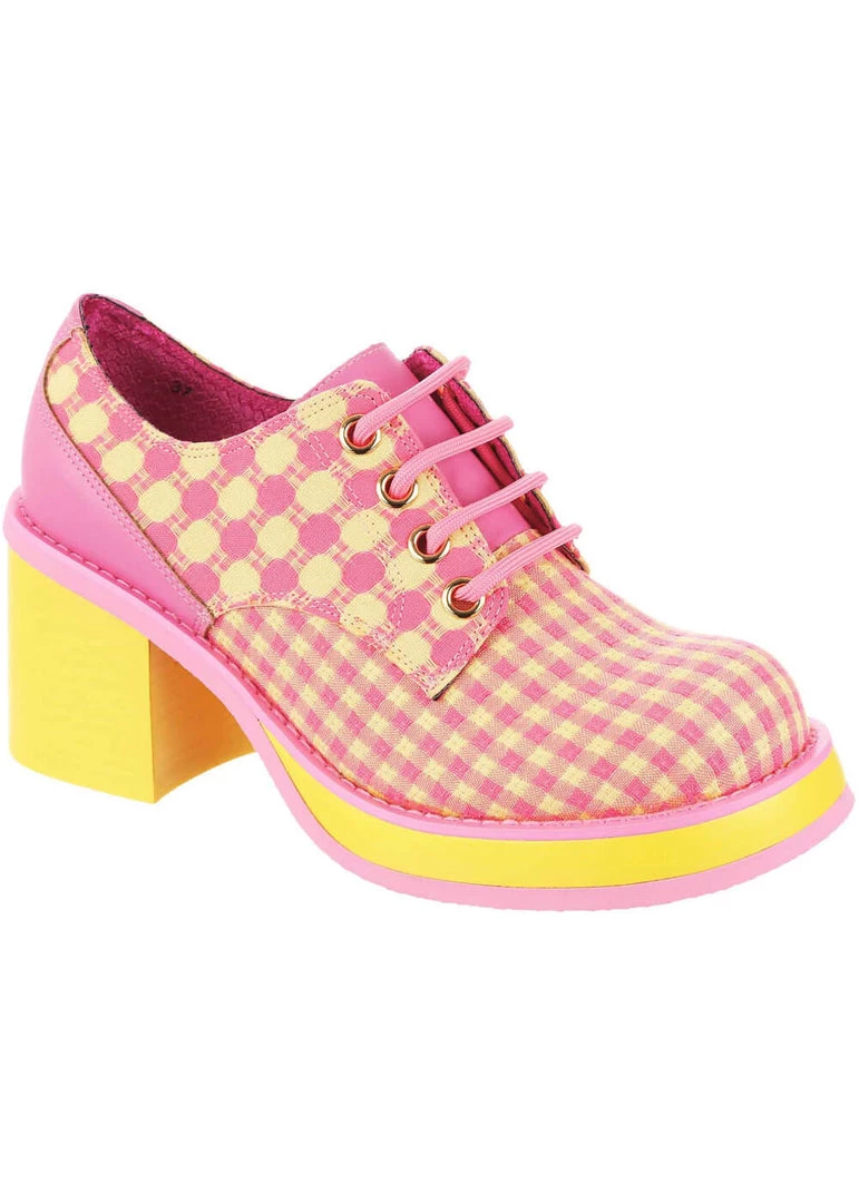 Irregular Choice Groovy Dancing 60's Platform Pumps Pink Yellow
