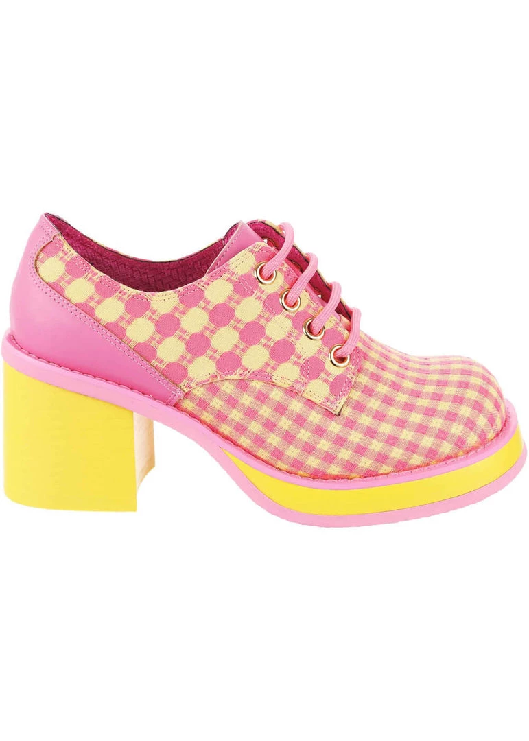 Irregular Choice Groovy Dancing 60's Platform Pumps Pink Yellow