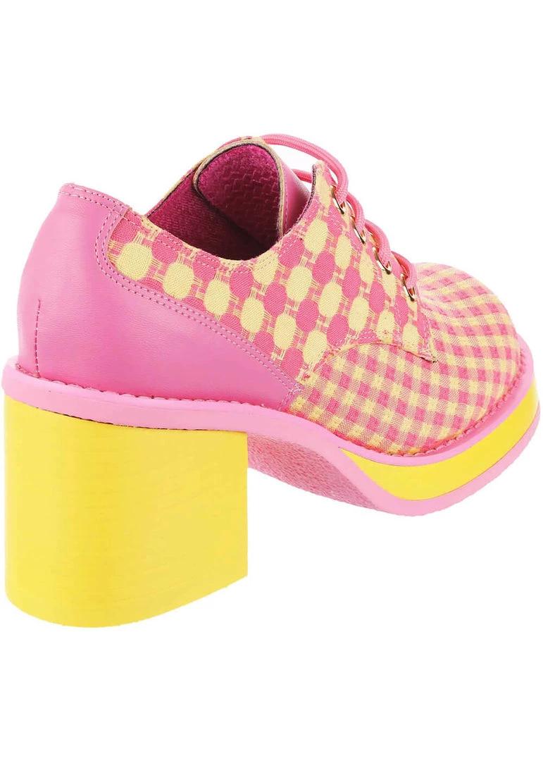 Irregular Choice Groovy Dancing 60's Platform Pumps Pink Yellow