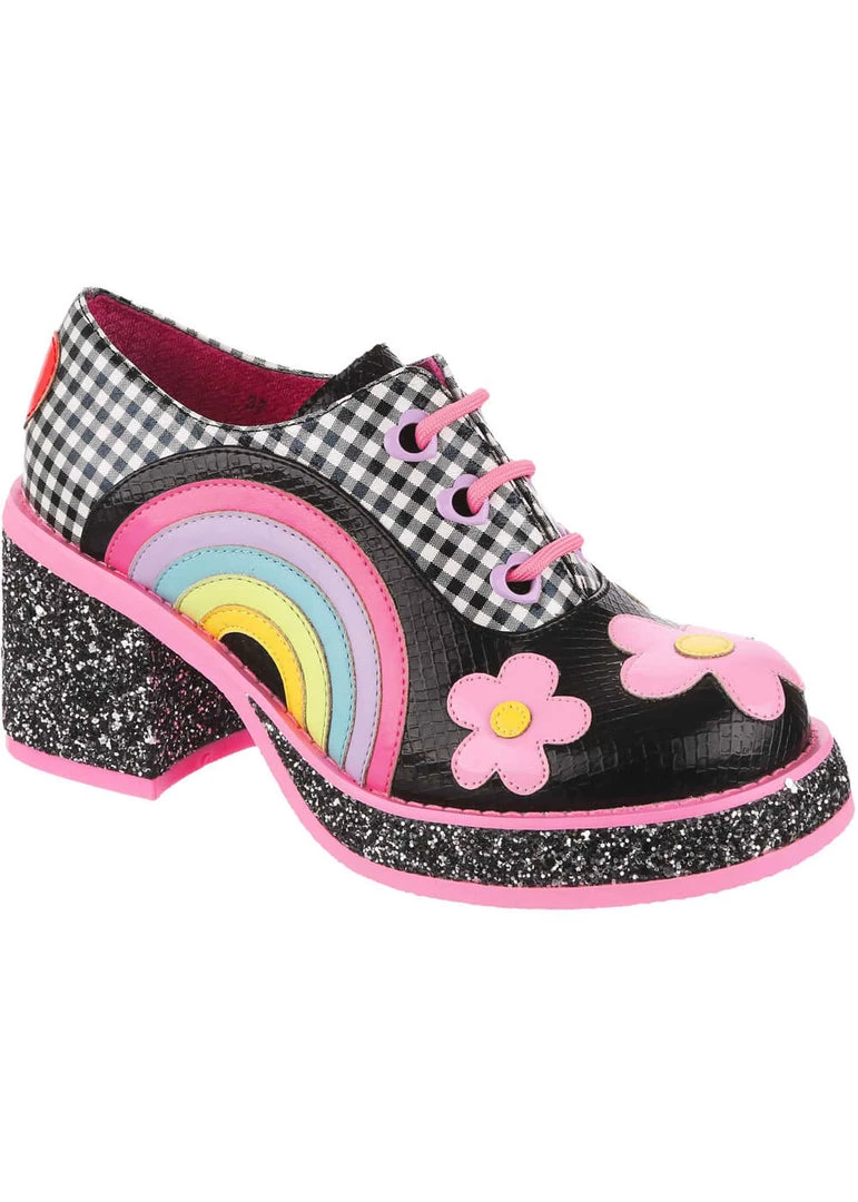 Irregular Choice Rainbows And Love 60's Platform Pumps Black New In