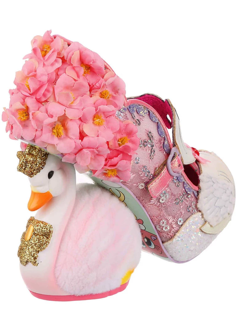 New In Irregular Choice Pedalo Date Swan Pumps Peach Pink
