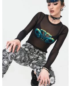 Jawbreaker Serpent Snake Mesh Top Black